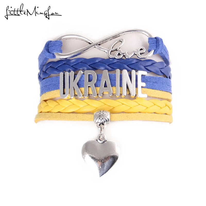 Infinity Love UKRAINE Heart Charm Leather Bracelet Wrap