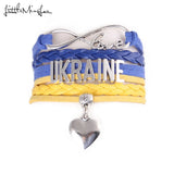 Infinity Love UKRAINE Heart Charm Leather Bracelet Wrap