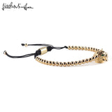 Green Cubic Zirconia Wolf Charm Copper Beads Macrame Men Bracelet