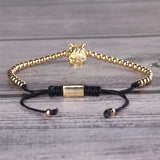 Green Cubic Zirconia Wolf Charm Copper Beads Macrame Men Bracelet