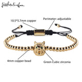 Green Cubic Zirconia Wolf Charm Copper Beads Macrame Men Bracelet