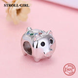 Colorful Zircon Pig Charms 925 Silver Bracelet for Women