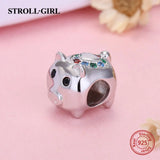 Colorful Zircon Pig Charms 925 Silver Bracelet for Women