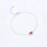Red Agate Heart Bracelet - Sterling Silver Inlaid
