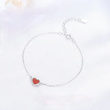 Red Agate Heart Bracelet - Sterling Silver Inlaid