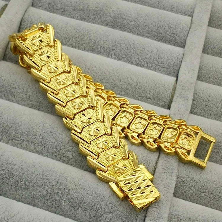 17mm Gold-plated Bracelet Men's Wide Face Tank Bracelet