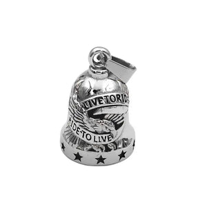 Live To Ride Eagle Biker Bell Pendant Stainless Steel Wing Engine Skull
