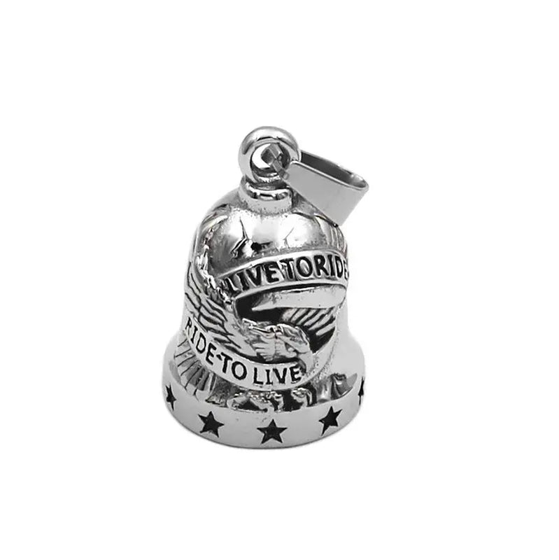 Live To Ride Eagle Biker Bell Pendant Stainless Steel Wing Engine Skull