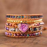 Opal Heart Bracelet for Girls - Leather Beaded Bangle