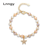 14K Freshwater Pearl Starfish Charm Bracelet Women Jewelry