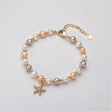14K Freshwater Pearl Starfish Charm Bracelet Women Jewelry