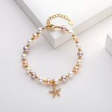 14K Freshwater Pearl Starfish Charm Bracelet Women Jewelry