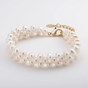 14K Filled Pearl Double Strand Bracelet Women Jewelry