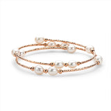 14K Filled Bilayer Bracelet Freshwater Pearls Twisted Bangle