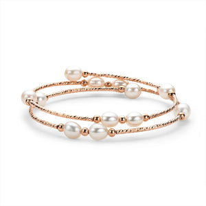 14K Filled Bilayer Bracelet Natural Pearls Bangle Women Jewelry