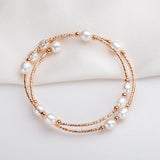 14K Filled Bilayer Bracelet Natural Pearls Bangle Women Jewelry