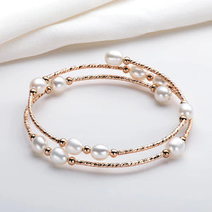 14K Filled Bilayer Bracelet Freshwater Pearls Twisted Bangle