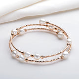 14K Filled Bilayer Bracelet Freshwater Pearls Twisted Bangle