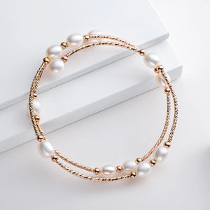14K Filled Bilayer Bracelet Freshwater Pearls Twisted Bangle