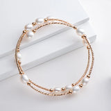 14K Filled Bilayer Bracelet Freshwater Pearls Twisted Bangle