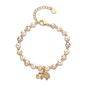 14K Filled Freshwater Pearl Elephant Charm Bracelet