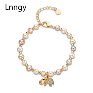 14K Filled Freshwater Pearl Elephant Charm Bracelet