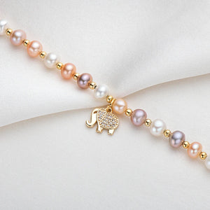 14K Filled Bracelet Natural Freshwater Pearl Elephant Charm Women Gift