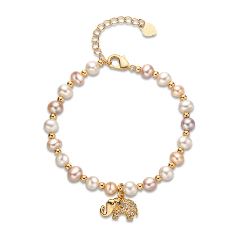 14K Filled Freshwater Pearl Elephant Charm Bracelet