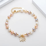 14K Filled Bracelet Natural Freshwater Pearl Elephant Charm Women Gift