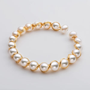 14K Filled Pearl Twisted Bracelet Bangle Women Jewelry