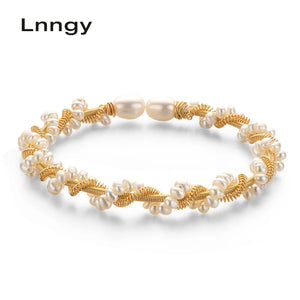 14K Filled Pearl Bracelet 6-6.5mm Natural Freshwater Twisted Bangle
