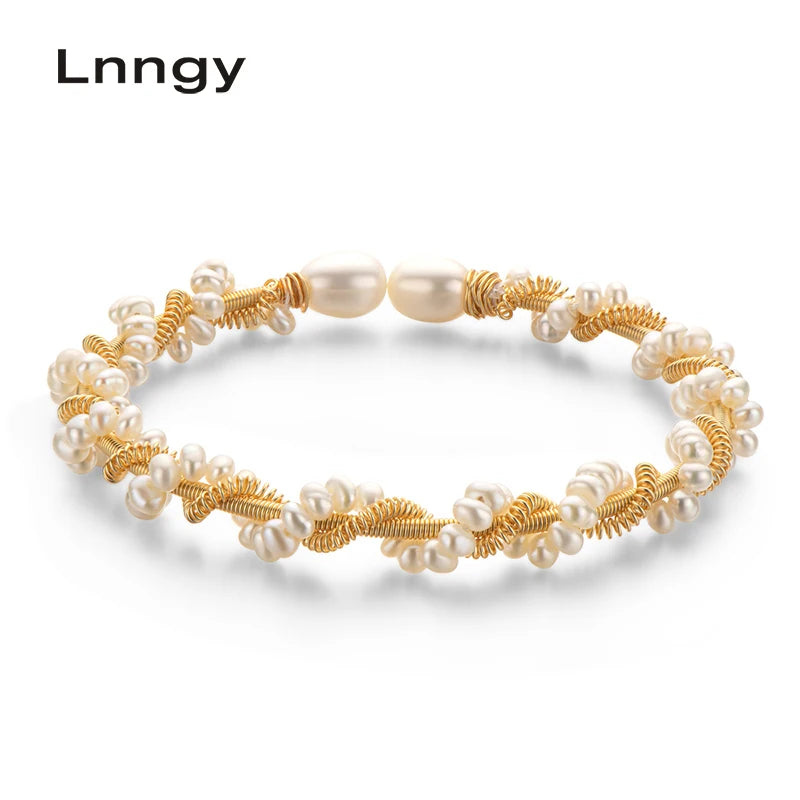 14K Filled Pearl Bracelet 6-6.5mm Natural Freshwater Twisted Bangle