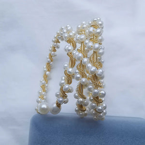 14K Filled Pearl Twisted Bracelet 6-6.5mm Women's Bangle