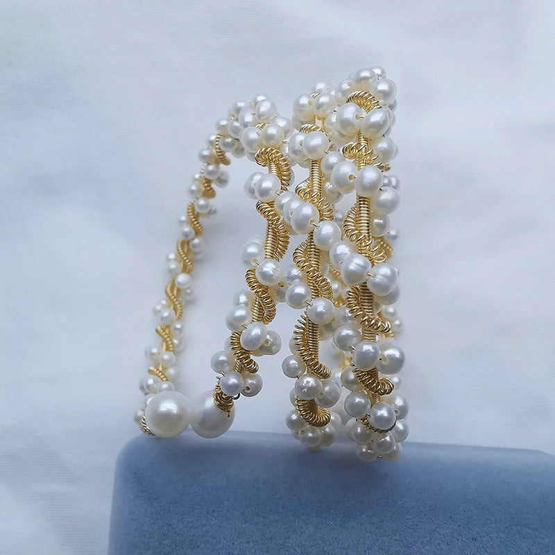 14K Filled Pearl Twisted Bracelet 6-6.5mm Women's Bangle