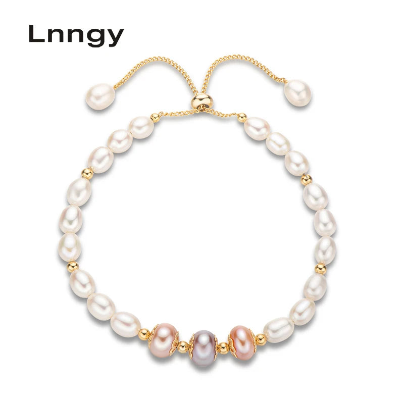 14K Filled Pearl Charm Bracelet Women Adjustable Anniversary Jewelry