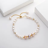 14K Filled Pearl Charm Bracelet Women Adjustable Anniversary Jewelry