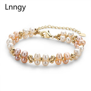 14K Filled Chain Bracelet Freshwater Pearl Charm Bracelet Women Jewelry