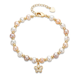 14K Filled Chain Bracelet Natural Freshwater Pearls Charm Women Jewelry