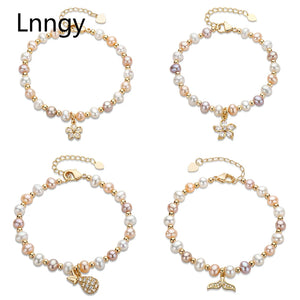 14K Filled Chain Bracelet Natural Freshwater Pearls Charm Women Jewelry