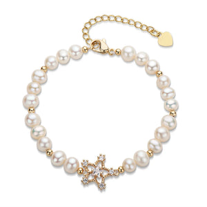 14K Filled Chain Bracelet with Pearls Star Charm