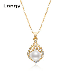 14K Filled Chain Necklace with Pearl Pendant Women's Jewelry