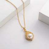 14K Filled Chain Necklace with Pearl Pendant Women's Jewelry