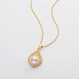 14K Filled Chain Necklace with Pearl Pendant Women's Jewelry