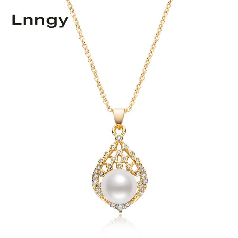 14K Filled Chain Necklace with Pearl Pendant Women's Jewelry