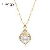 14K Filled Chain Necklace with Pearl Pendant Women's Jewelry