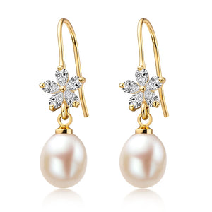14K Filled Earrings 7.5-8mm Natural Freshwater Pearl Drop Earrings