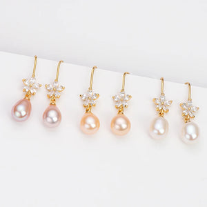 14K Filled Earrings 7.5-8mm Natural Freshwater Pearl Drop Earrings