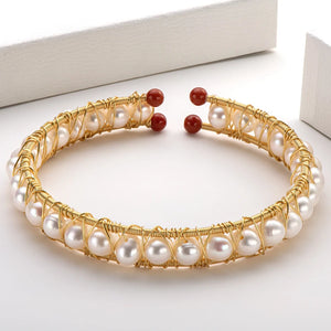 14K Filled Twisted Bracelet 5.5-6mm Pearl Bangle Women Jewelry