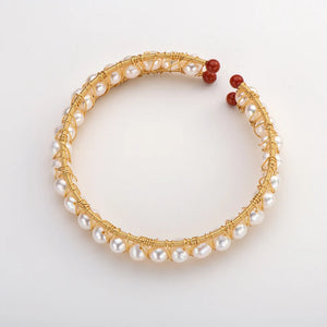 14K Filled Twisted Bracelet 5.5-6mm Pearl Bangle Women Jewelry