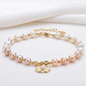 14K Filled Ginkgo Leaf Bracelet with Freshwater Pearl Charm - Birthday Jewelry